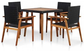5 részes fekete és barna kültéri polyrattan étkezőgarnitúra