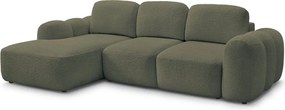 Zöld buklé kinyitható-tárolóhelyes sarokkanapé (bal oldali-heverő résszel) Montaigne – Bobochic Paris