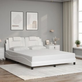 fehér műbőr ágykeret LED-világítással 160 x 200 cm