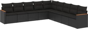 vidaXL 9 részes fekete polyrattan kerti ülőgarnitúra párnákkal