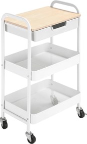 HOMCOM Kerekes Konyhai Kocsi Tároló Kocsi Levehető Fiókkal, 2 Kosárral és Fékezhető Kerekekkel fürdőszobába, nappaliba, hálószobába 43.9x30.5x75.6 cm