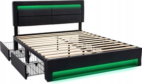 Kárpitozott franciaágy 140 x 200 cm 4 fiókos Led Usb Pu