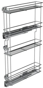 Konyhai fémrács, 150mm, bal oldalra szerelhető, ezüst szürke, teljes kihúzás, csillapított záródás, rejtett fióksín, 4 kosár SIGE, Green Line 249