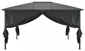 fekete alumínium pavilon függönnyel 4 x 3 x 2,6 m