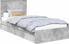 vidaXL Tárolós Ágy fejtámlával Beton Szürke 90 x 200 cm Faanyag