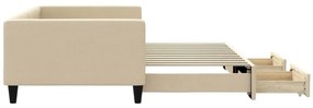 krémszínű kihúzható szövet heverő fiókkal 100x200 cm