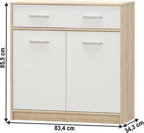 komód 2D1S, fehér/tölgy sonoma, TEYO