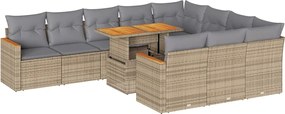 vidaXL 11 részes bézs polyrattan akácfa kerti ülőgarnitúra párnákkal