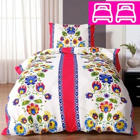 Pamut ágynemű JANE FOLK RED 4 részes 140x200 cm