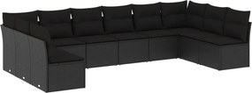 vidaXL 10 részes fekete polyrattan kerti ülőgarnitúra párnákkal