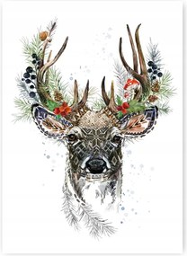 Szarvas Boho növények Poszter A2 59,4x42cm kép grafika színes szarvak art #363
