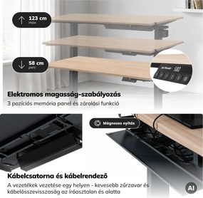 Elektromos íróasztal magasságállítással ergonomikus antracit/sonoma tölgy,1400x700 mm: ARIA