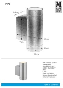 Markslöjd 107917 - Kültéri fali lámpa  PIPE 2xGU10/35W/230V IP44