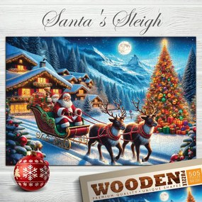 Mikulás szánja fa puzzle