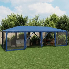 kék HDPE rendezvénysátor 12 hálós oldalfallal 8 x 4 m