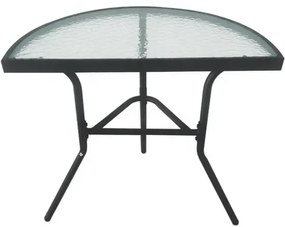 Kerti félkör alakú asztal üveglappal ISLAND 70x40 cm, fekete