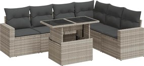 vidaXL 7 részes világosszürke polyrattan kerti ülőgarnitúra párnákkal