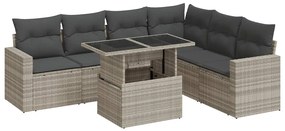 vidaXL 7 részes világosszürke polyrattan kerti ülőgarnitúra párnákkal