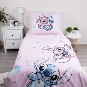 Rózsaszín egyszemélyes pamut gyerek ágyneműhuzat 140x200 cm Lilo a Stitch "Universe" – Jerry Fabrics