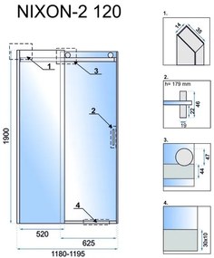 Rea - NIXON tolózuhanyajtó, jobb, króm, 120 x 190 cm, REA-K5003