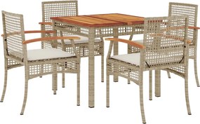 vidaXL 5 részes bézs polyrattan kerti étkezőgarnitúra párnákkal