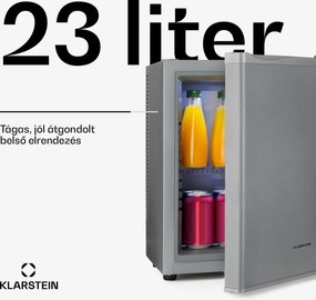 Klarstein Happy Hour 23, minibár, 23 liter, 5 - 15 °C, G energiahatékonysági osztály, csendes, 23 dB, LED világítás, ezüst