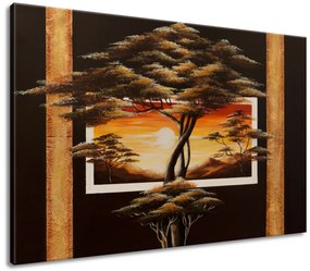 Gario Kézzel festett kép Afrikai táj fákkal Méret: 120 x 80 cm