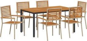 vidaXL Kert étkező szett 7 pcs Beige és barna polirattan