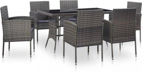 7 részes szürke polyrattan kültéri étkezőgarnitúra párnákkal