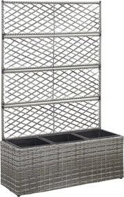 vidaXL szürke rácsos polyrattan magaságyás 3 kaspóval 83 x 30 x 130 cm