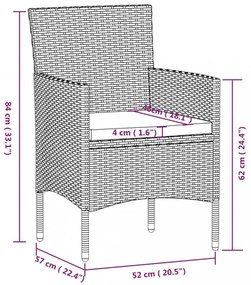 9 részes bézs-fekete kerti étkezőgarnitúra párnákkal