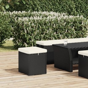 fekete polyrattan zsámoly párnával 40 x 30 x 40 cm