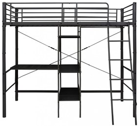 fekete fém emeletes ágykeret asztallal 90 x 200 cm