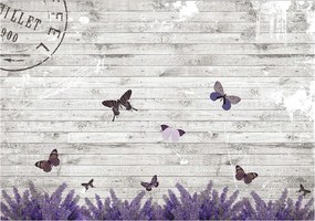 Fotótapéta Levendula Pillangók Deszka Vintage 254x184 vinil +ragasztó