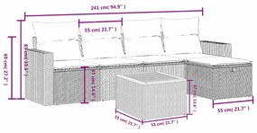 6 részes fekete polyrattan kerti ülőgarnitúra párnákkal