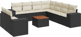 vidaXL 10 részes fekete polyrattan kerti ülőgarnitúra párnákkal