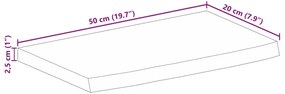 tömör nyers mangófa természetes élű asztallap 50 x 20 x 2,5 cm