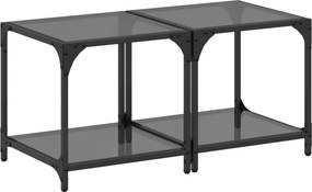 vidaXL 2 db acél dohányzóasztal fekete üveglappal 40 x 40 x 40 cm