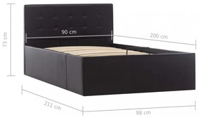 fekete műbőr ágykeret hidraulikus ágyneműtartóval 90 x 200 cm