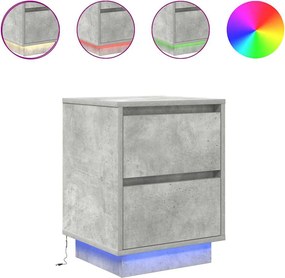 vidaXL 2 db betonszürke éjjeliszekrény LED-fényekkel 38x34x50 cm