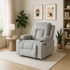 Elektromosan Vezérelhető Masszázsfunkciós Relaxfotel Szürke Szövet Kárpittal. BOX 2