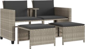 vidaXL 2 személyes szürke polyrattan kerti kanapé asztallal/székkel