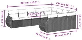 10 részes szürke polyrattan kerti ülőgarnitúra párnákkal