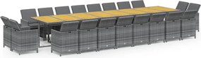 vidaXL 21 részes szürke polyrattan kerti étkezőgarnitúra párnákkal
