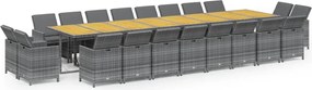 vidaXL 21 részes szürke polyrattan kerti étkezőgarnitúra párnákkal