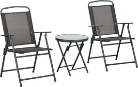 Outsunny 3 darabos fém bistró szett időjárásálló kertibútor szett összecsukható üvegasztallal kültéri balkon bútor szett ülőgarnitúrával balkon szett