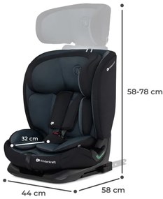 KINDERKRAFT - Autósülés ONETO 3 i-Méret (76-150 cm) + Isofix Graphite fekete