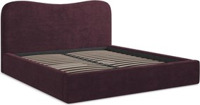 Sötétlila kárpitozott ágyneműtartós franciaágy ágyráccsal 140x200 cm Kahai – Makamii