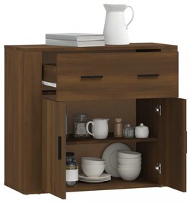 barna tölgyszínű szerelt fa tálalószekrény 80x33x70 cm