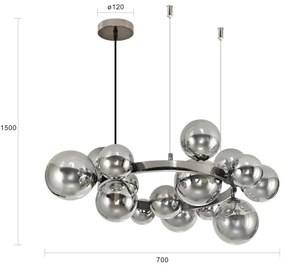 Brilagi - LED Csillár zsinóron MILLA 15xG9/3W/230V fényezett króm/füstös